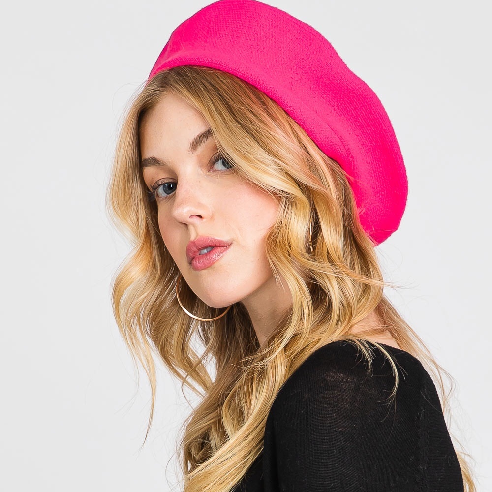 Neon Stretchy Solid French Beret Hat